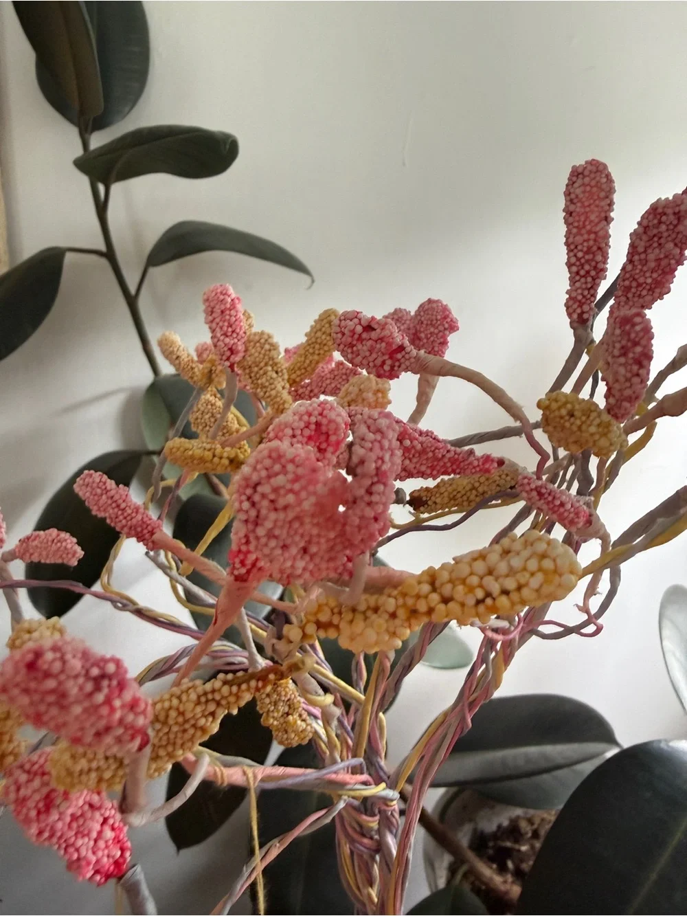 Vintage Pink Easter Floral Tree Accent with Bunny Base